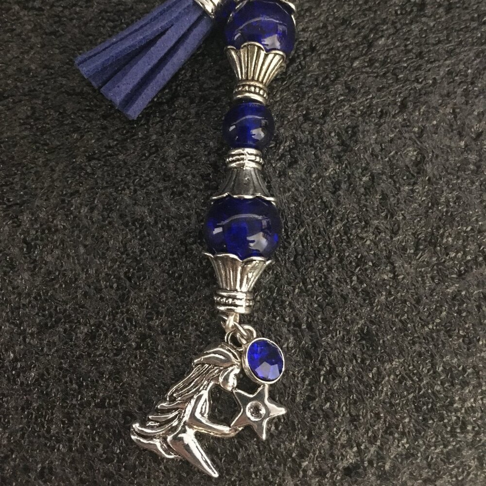 Virgo Keychain with Sapphire Beads & Zodiac Charm